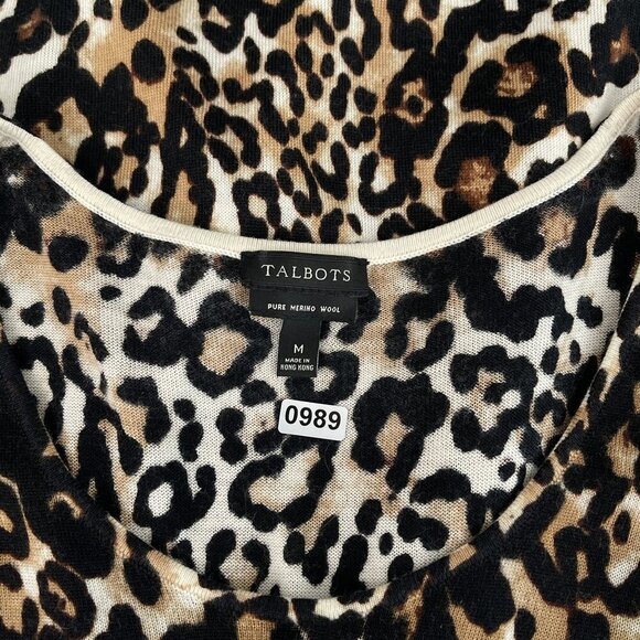 Talbots Pure Merino Wool Leopard Print Sweater Long Sleeve Pullover Womens M - Picture 3 of 11